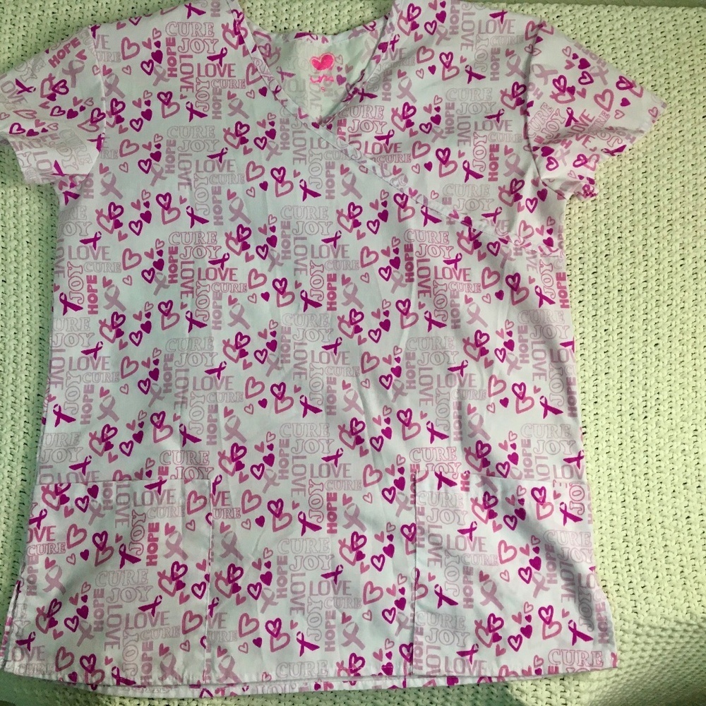I SCRUBS, PINK CANCER SUPPORT NURSE SCRUB SIZE SMALL WITH FRONT POCKET